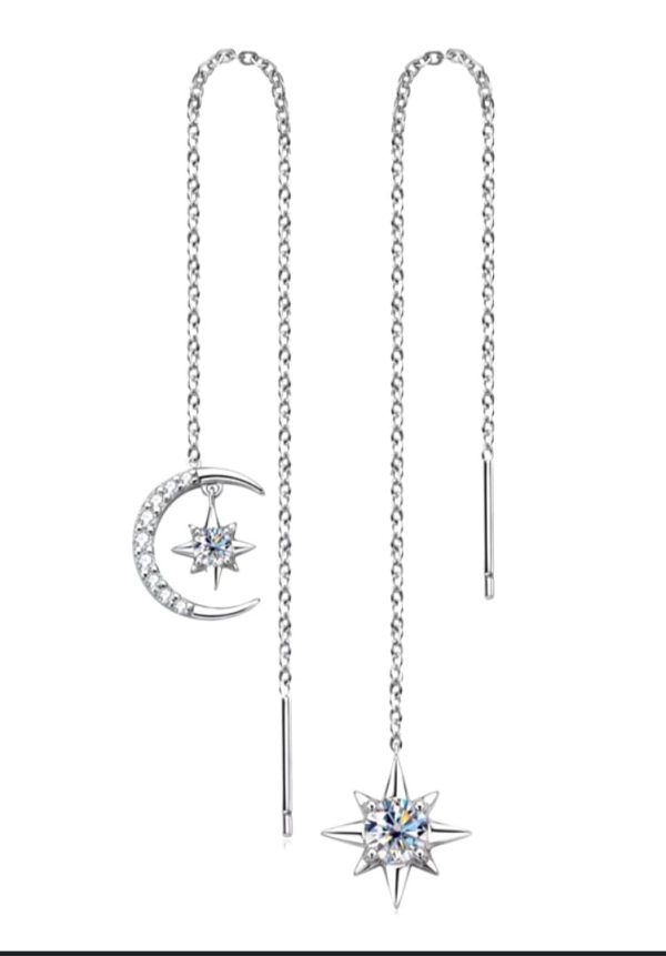 cadenas gemelas con dije de plata, sol y luna